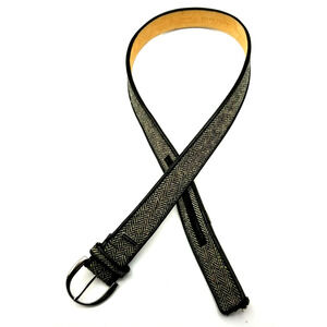 ELLEN TRACY Belt Herringbone Fabric on Italian Leather Women Size L